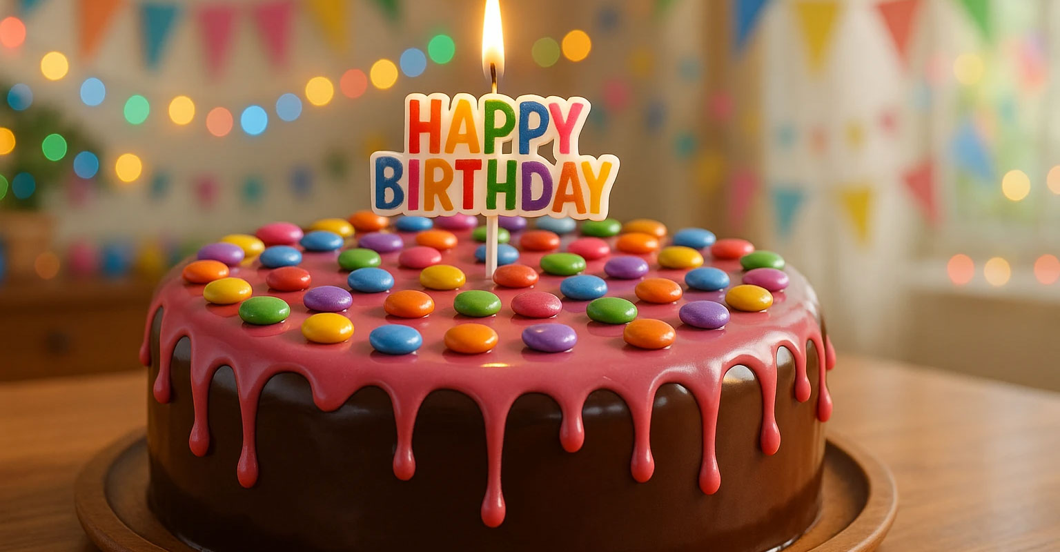 کیک تولد تزیین شده با اسمارتیز های سوئیت دی