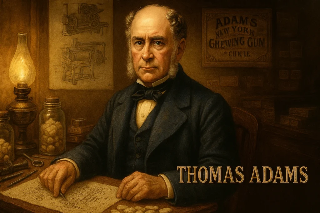 Thomas Adams (توماس آدامز) - توماس آدامز را به عنوان پدر آدامس مدرن می‌شناسند. او نخستین کسی بود که ایده‌ ی استفاده از شیره‌ ی گیاه “چیکله” (چوب درخت ساپودیلا) برای ساخت آدامس تجاری را عملی کرد.