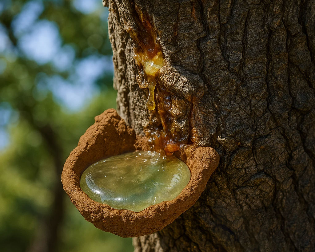 استخراج سقز از درخت بنه به صورت سنتی در ایران به عنوان آدامس طبیعی